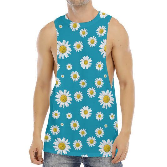 Blue Daisy Flower Pattern Print Men's Muscle Tank Top