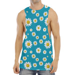 Blue Daisy Flower Pattern Print Men's Muscle Tank Top