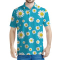 Blue Daisy Flower Pattern Print Men's Polo Shirt