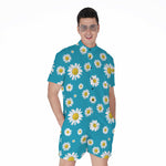 Blue Daisy Flower Pattern Print Men's Rompers