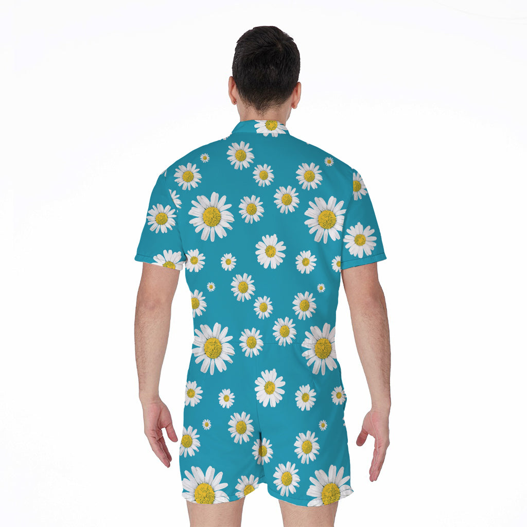 Blue Daisy Flower Pattern Print Men's Rompers