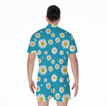 Blue Daisy Flower Pattern Print Men's Rompers