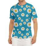 Blue Daisy Flower Pattern Print Men's Short Sleeve Rash Guard