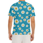 Blue Daisy Flower Pattern Print Men's Short Sleeve Rash Guard