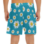 Blue Daisy Flower Pattern Print Men's Split Running Shorts