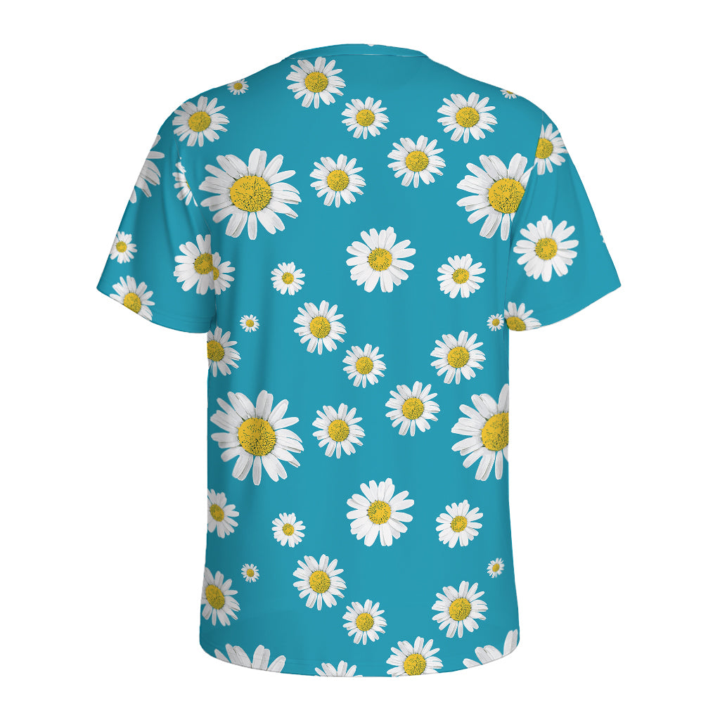 Blue Daisy Flower Pattern Print Men's Sports T-Shirt