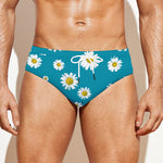 Blue Daisy Flower Pattern Print Men's Swim Briefs