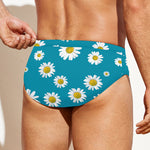 Blue Daisy Flower Pattern Print Men's Swim Briefs