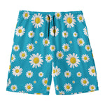 Blue Daisy Flower Pattern Print Men's Swim Trunks