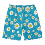 Blue Daisy Flower Pattern Print Men's Swim Trunks