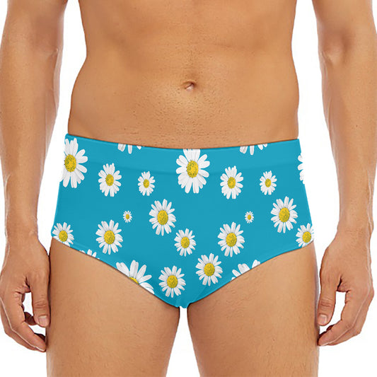 Blue Daisy Flower Pattern Print Men's Triangle Swim Briefs