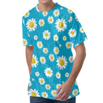 Blue Daisy Flower Pattern Print Men's Velvet T-Shirt