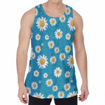 Blue Daisy Flower Pattern Print Men's Velvet Tank Top