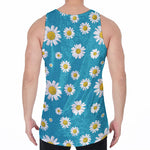 Blue Daisy Flower Pattern Print Men's Velvet Tank Top