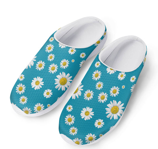 Blue Daisy Flower Pattern Print Mesh Casual Shoes