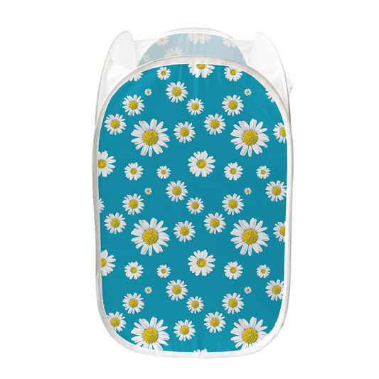 Blue Daisy Flower Pattern Print Mesh Laundry Hamper