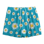 Blue Daisy Flower Pattern Print Mesh Shorts