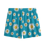 Blue Daisy Flower Pattern Print Mesh Shorts
