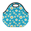 Blue Daisy Flower Pattern Print Neoprene Lunch Bag