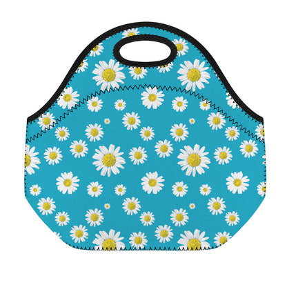 Blue Daisy Flower Pattern Print Neoprene Lunch Bag