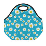 Blue Daisy Flower Pattern Print Neoprene Lunch Bag