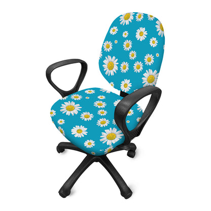 Blue Daisy Flower Pattern Print Office Chair Cover
