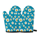 Blue Daisy Flower Pattern Print Oven Mitts