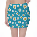 Blue Daisy Flower Pattern Print Pencil Mini Skirt