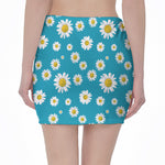 Blue Daisy Flower Pattern Print Pencil Mini Skirt