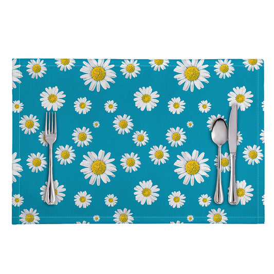 Blue Daisy Flower Pattern Print Placemat