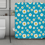 Blue Daisy Flower Pattern Print Polyester Shower Curtain