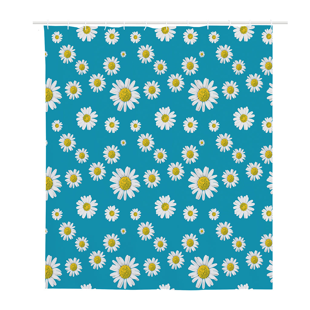 Blue Daisy Flower Pattern Print Polyester Shower Curtain