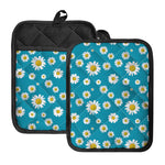 Blue Daisy Flower Pattern Print Pot Holders With Pocket