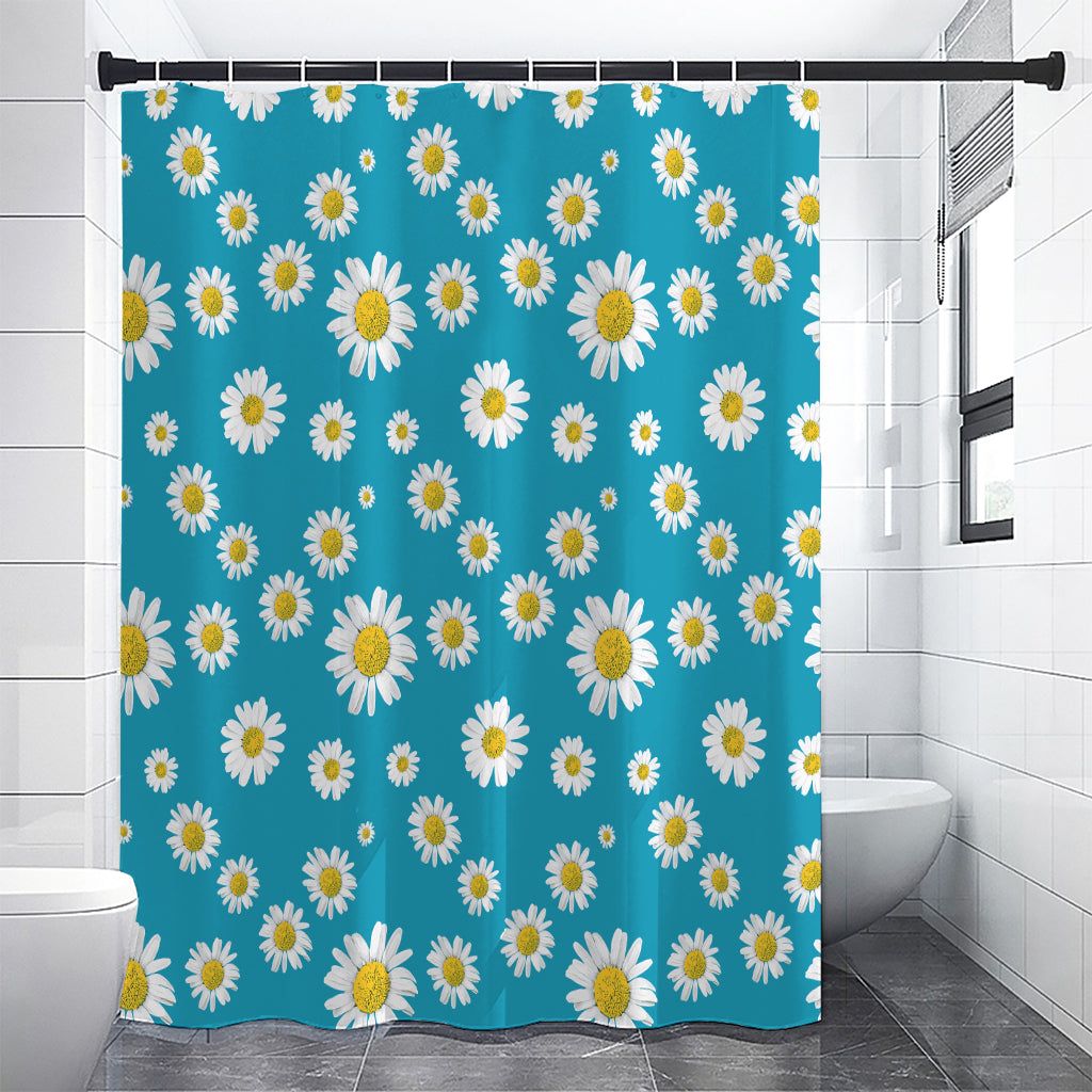 Blue Daisy Flower Pattern Print Premium Shower Curtain