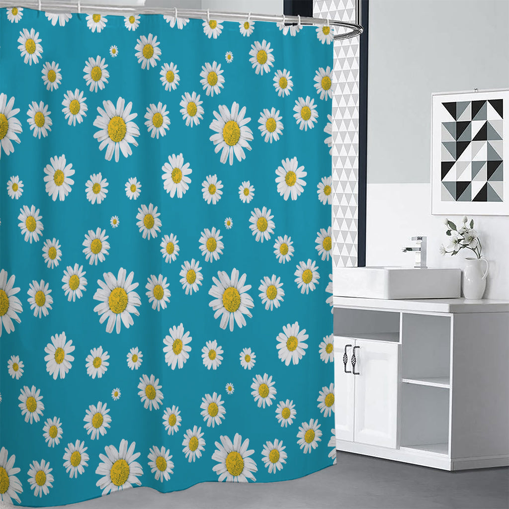 Blue Daisy Flower Pattern Print Premium Shower Curtain