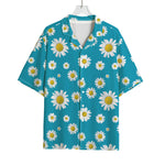 Blue Daisy Flower Pattern Print Rayon Hawaiian Shirt