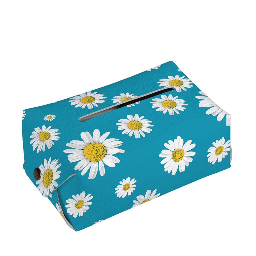 Blue Daisy Flower Pattern Print Rectangle Tissue Box Cover