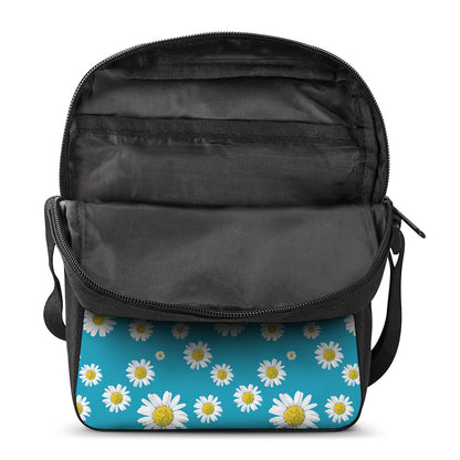 Blue Daisy Flower Pattern Print Rectangular Crossbody Bag