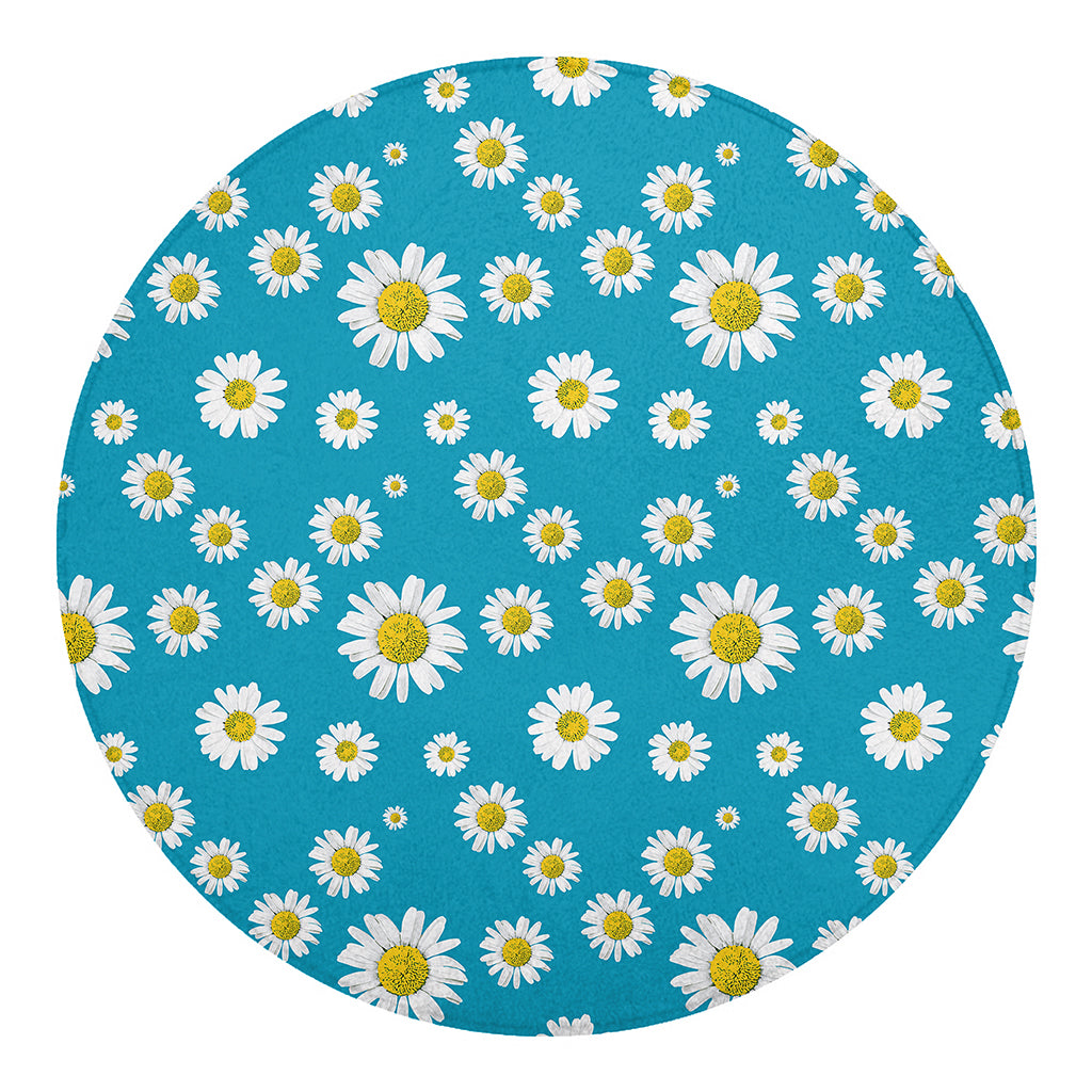 Blue Daisy Flower Pattern Print Round Blanket