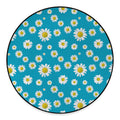 Blue Daisy Flower Pattern Print Round Floor Mat
