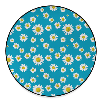 Blue Daisy Flower Pattern Print Round Floor Mat