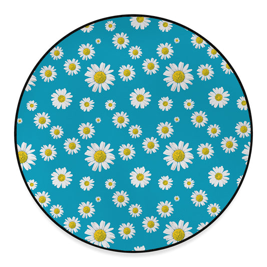 Blue Daisy Flower Pattern Print Round Floor Mat
