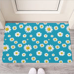 Blue Daisy Flower Pattern Print Rubber Doormat