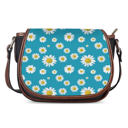 Blue Daisy Flower Pattern Print Saddle Bag