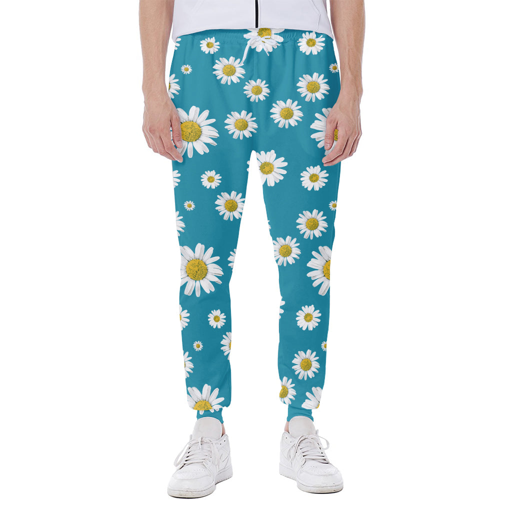 Blue Daisy Flower Pattern Print Scuba Joggers
