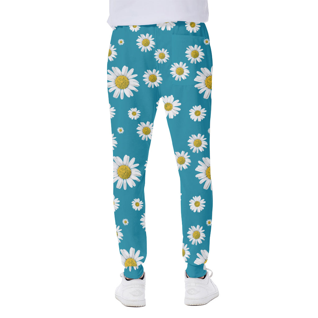 Blue Daisy Flower Pattern Print Scuba Joggers