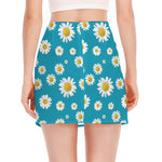 Blue Daisy Flower Pattern Print Side Slit Mini Skirt