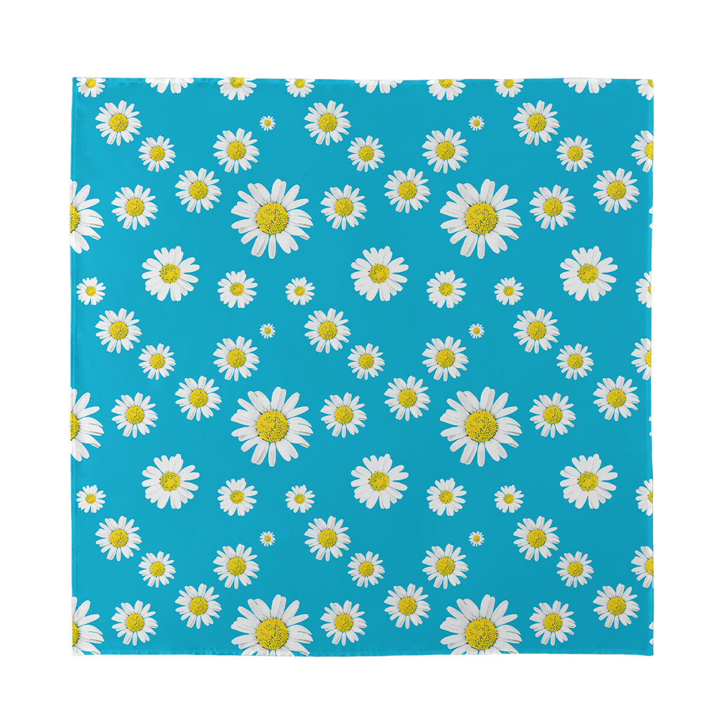 Blue Daisy Flower Pattern Print Silk Bandana