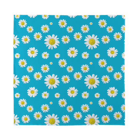 Blue Daisy Flower Pattern Print Silk Bandana