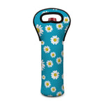Blue Daisy Flower Pattern Print Single Neoprene Wine Tote
